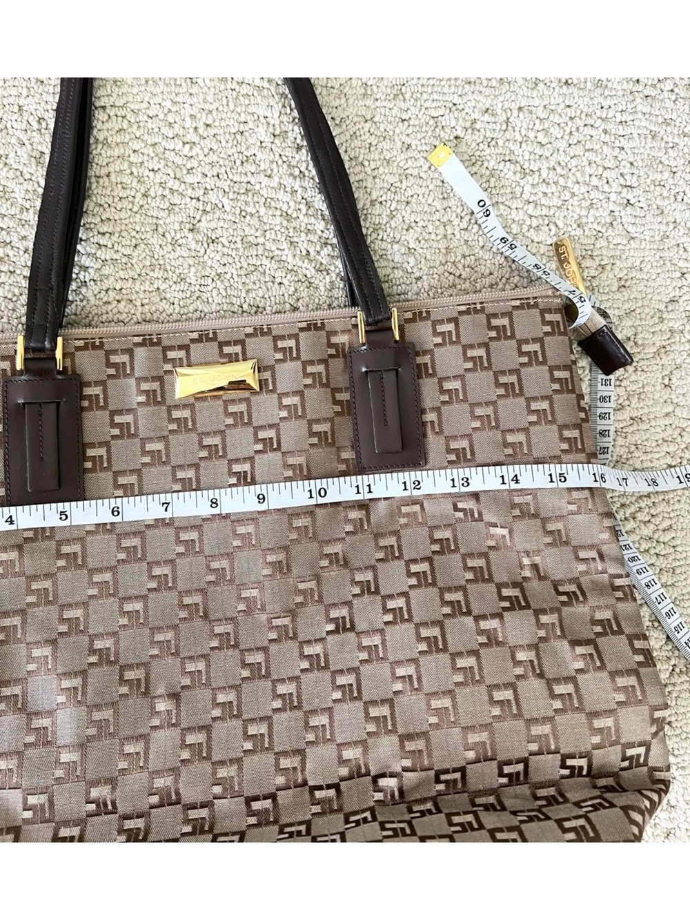 St. John vintage leather strap shoulder bag tote purse canvas house web fall